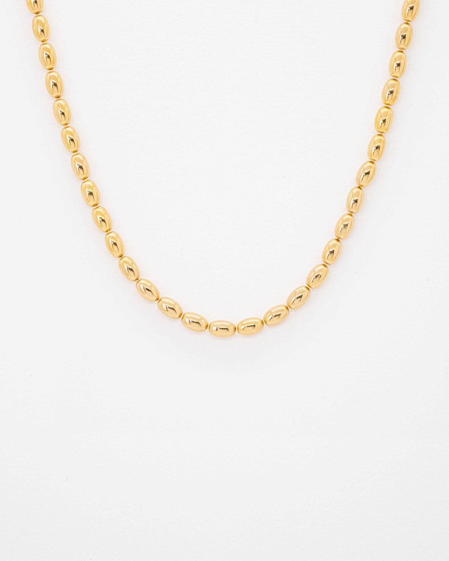 Oval ball gold Necklace with gold beans
