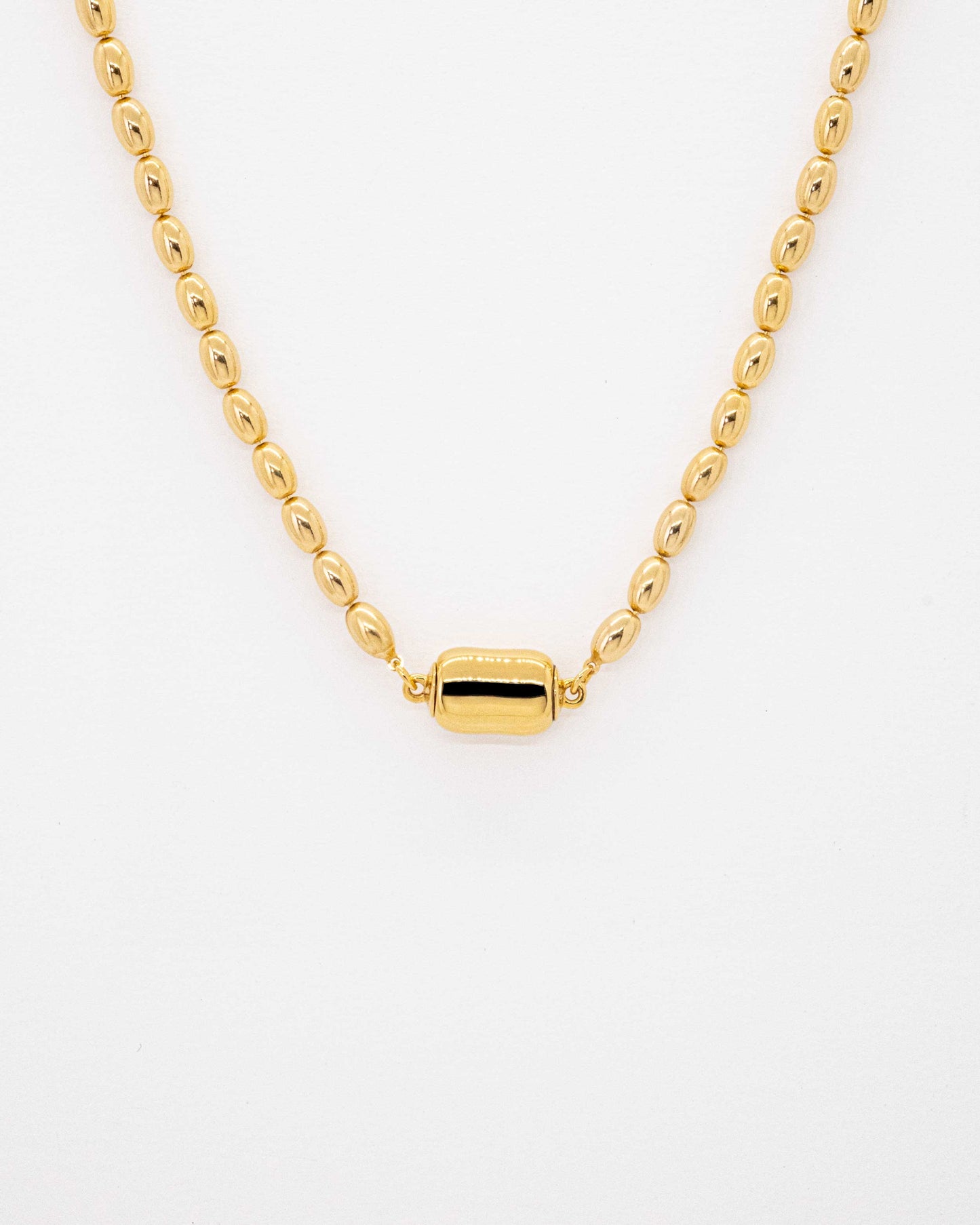 Oval ball gold Necklace with gold beans