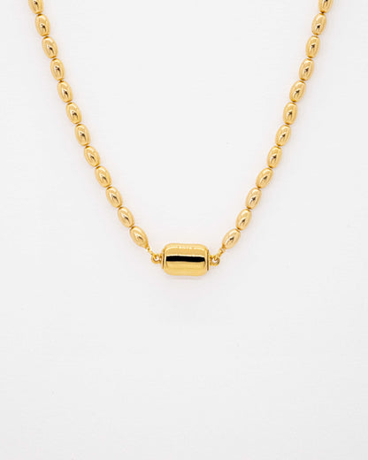 Oval ball gold Necklace with gold beans