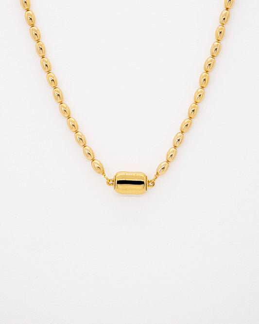 Oval ball gold Necklace with gold beans