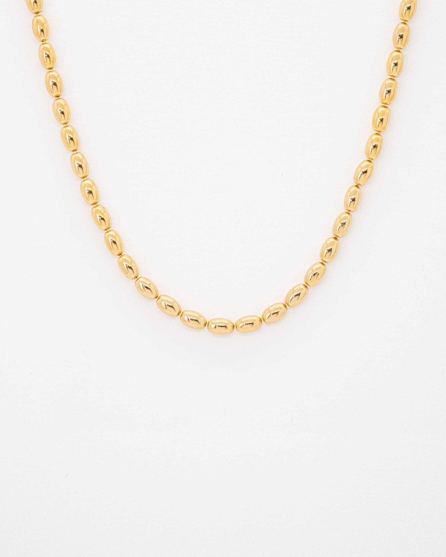 Oval ball gold Necklace with gold beans