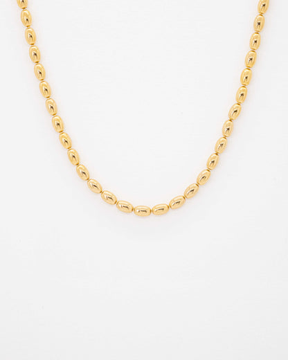 Oval ball gold Necklace with gold beans