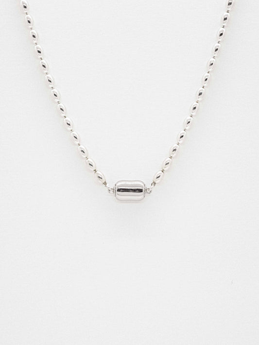 Oval ball silver Necklace with silver beans