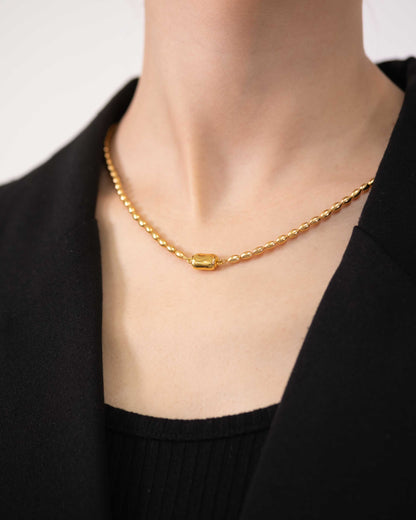 Oval ball gold Necklace with gold beans